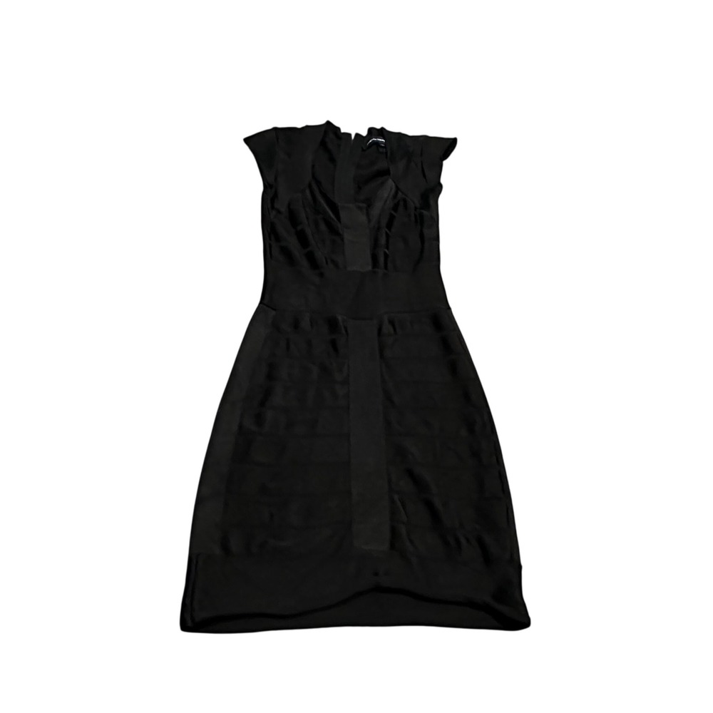 French Connection Black Bandage Bodycon Dress Cap Sleeve V-Neck Size S‎ Small